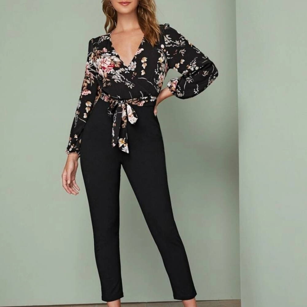 NWOT Floral Print Bishop Sleeve Jumpsuit - Picture 2 of 9
